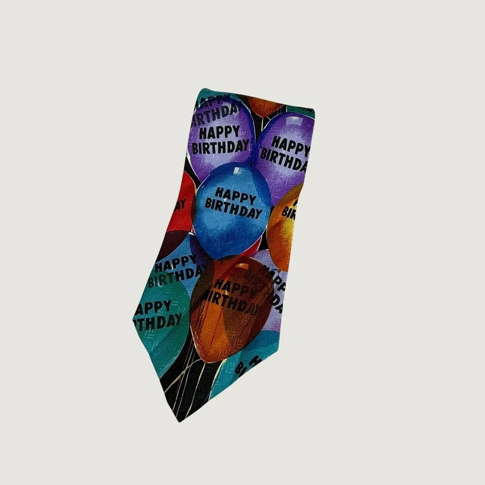 Ralph Marlin Happy Birthday Balloons Vintage 1999 Men's Necktie Multi Color